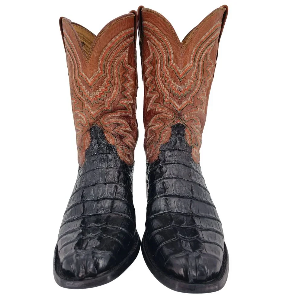 Lucchese Mens 9.5EE Tail-cut Caiman Black Brown Leather Cowboy Western Boots CBC - Picture 6 of 16